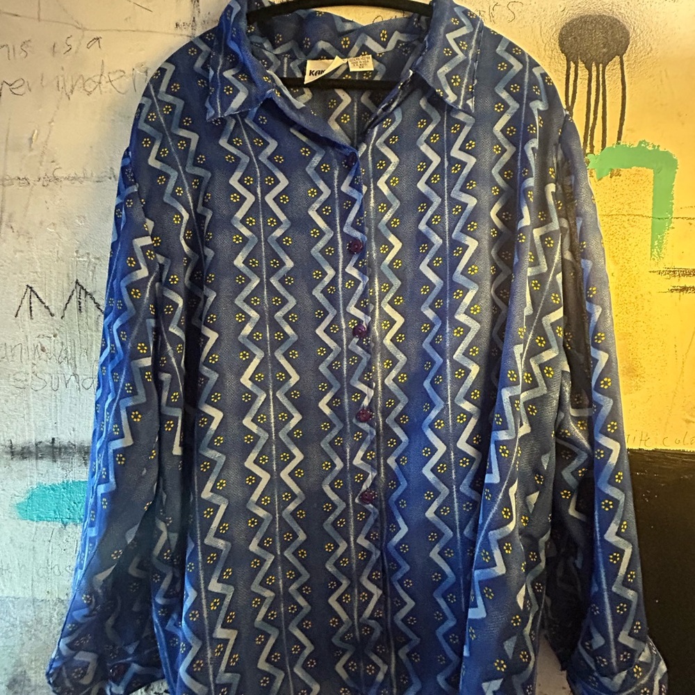 Blue Patterned Button-Up Shirt - image 1